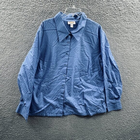 Talbots‎ Womens Top 24W Blue 100% Cotton Long Sleeve Button Front Shirt - Picture 1 of 7